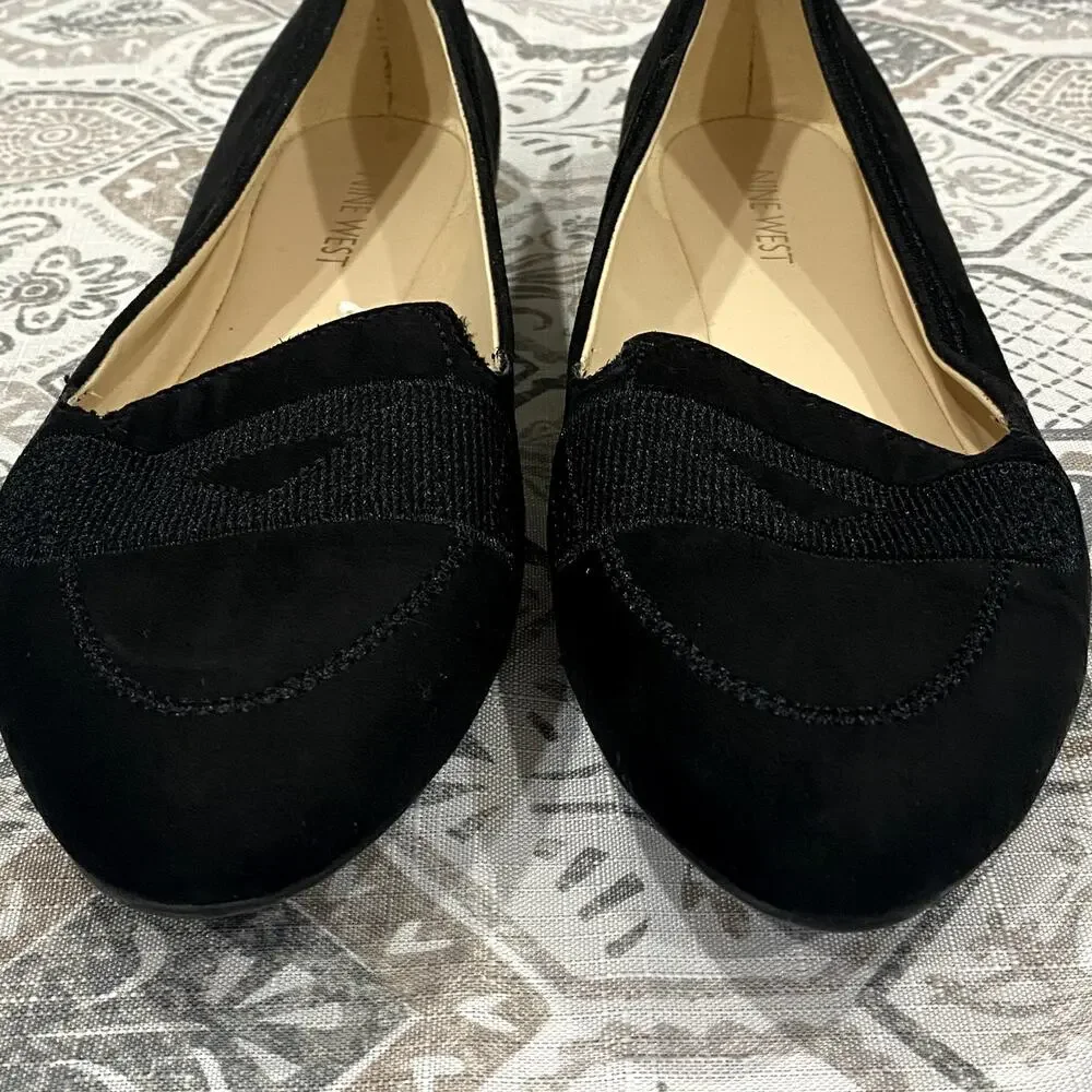 Nine West Black Suede Zappoli Loafer Ballet Flats Comfort Classic Size 8.5 M